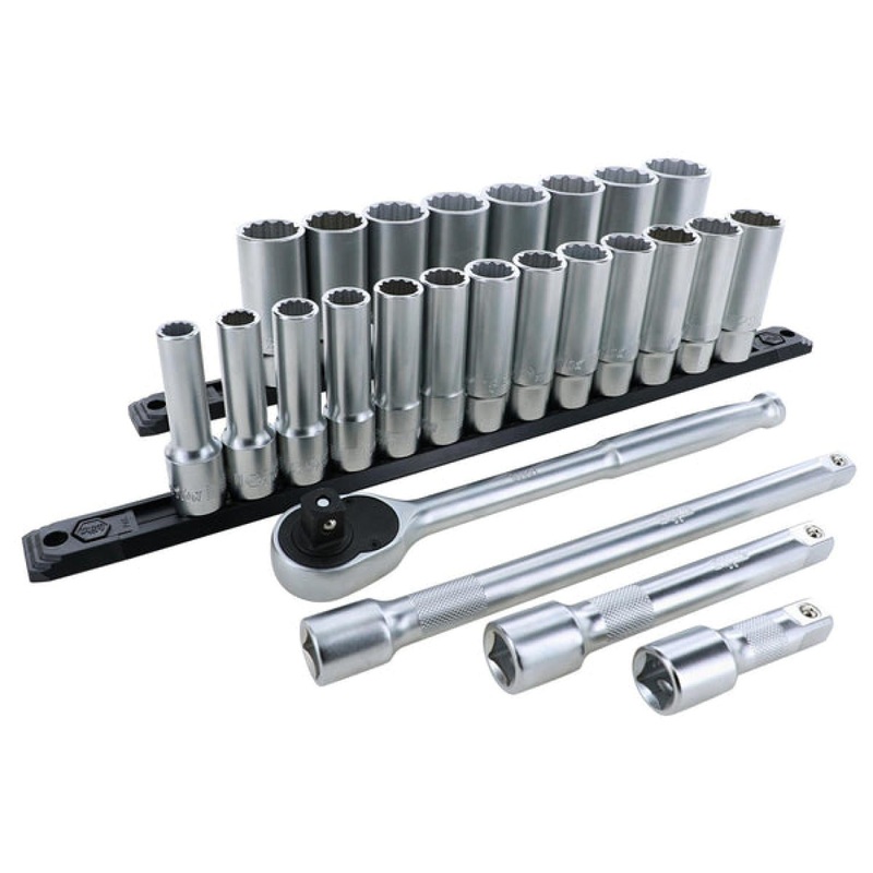 Wiha Tools 33893 25 Piece 1/2 Inch Drive Deep Socket Set - Metric