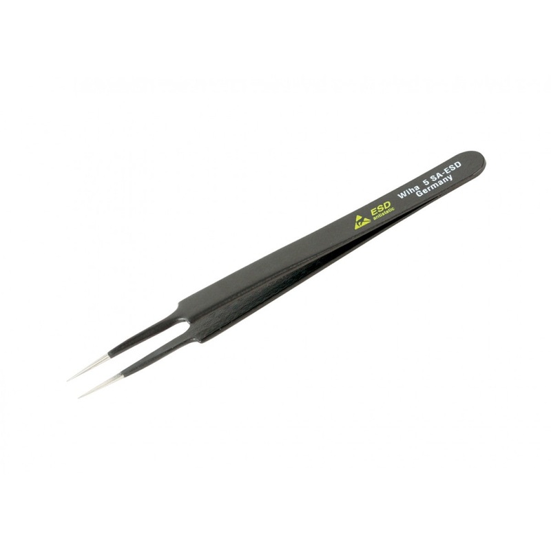 Wiha Tools 44509 Tapered to Tip Pro Quality ESD Tweezers with Extra Fine Points