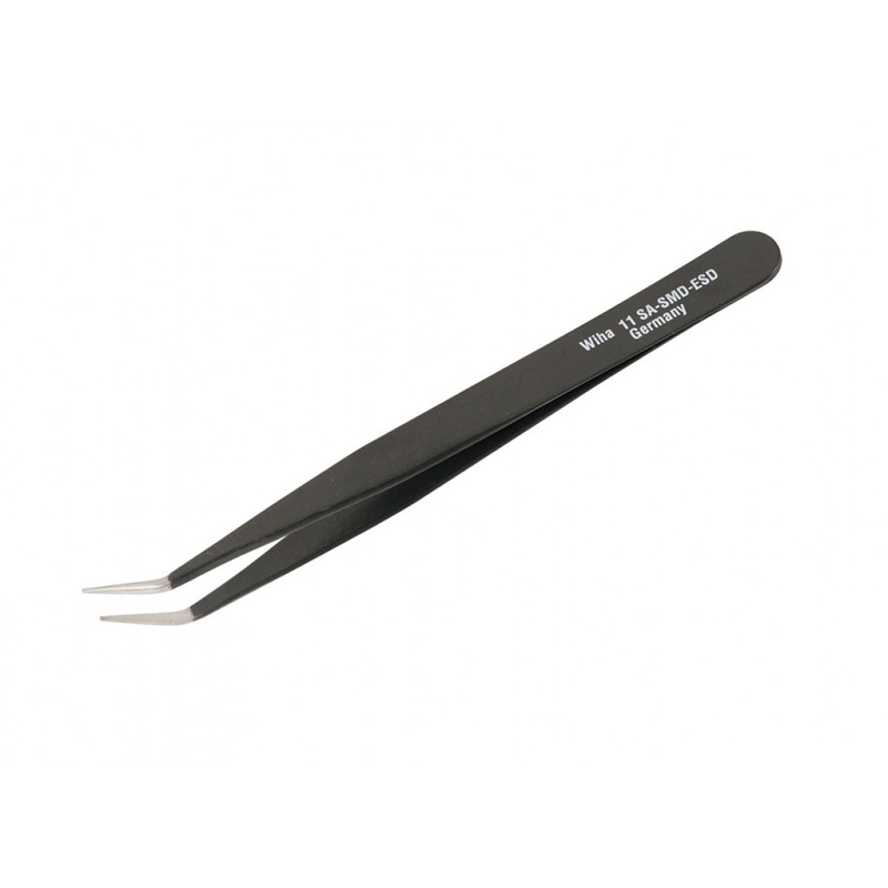 Wiha Tools 55531 117mm MicroTip 30 Degree Bend and 0.5mm Slot Milled 11SA SMD ESD Tweezers