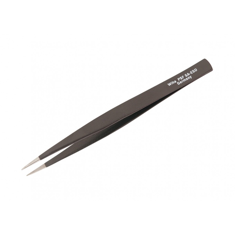 Wiha Tools 55533 125mm Blunt Tips - 1.0mm Wide Serrated PSF SA ESD Tweezers