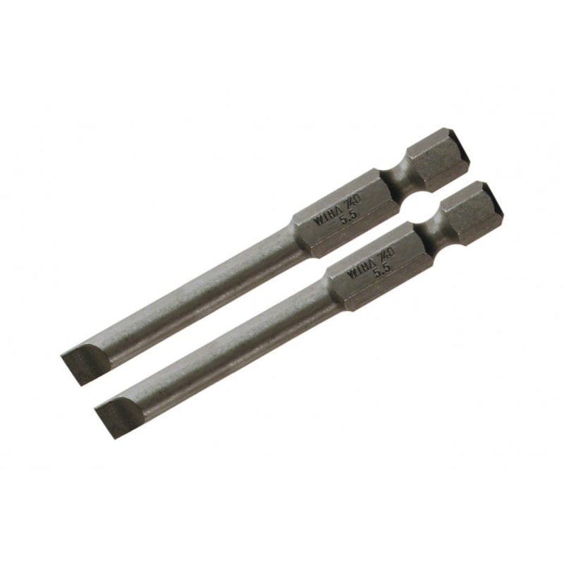 Wiha Tools 73905 Slotted Power Bit, 2.5 mm x 70 mm, 2 Pk.