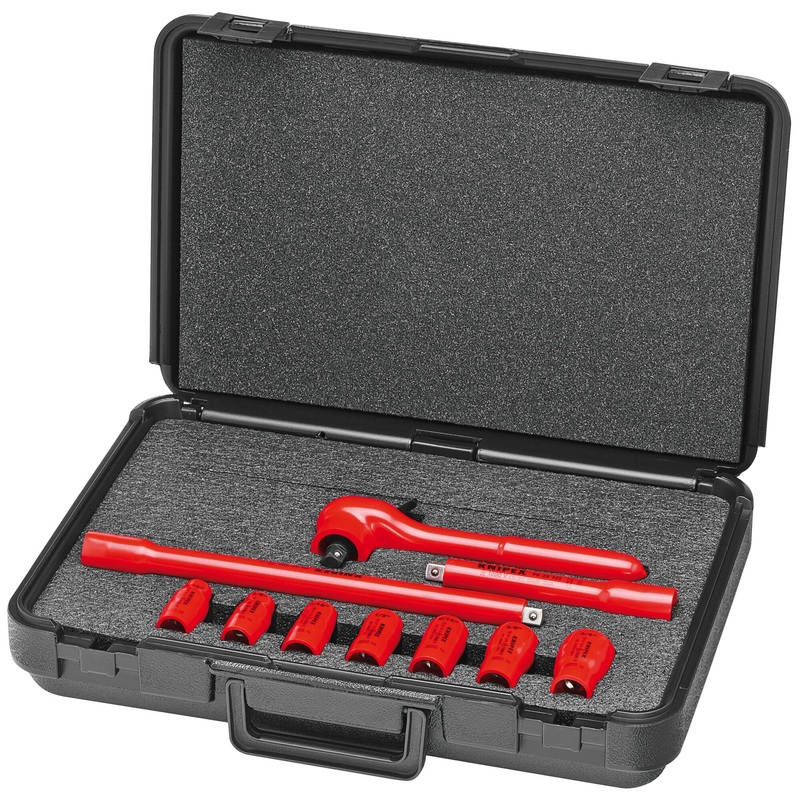 Knipex 98 99 11 S3 10 Pc Socket Set, 3/8" Drive, SAE-1000V Insulated