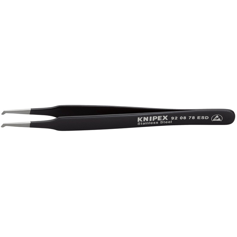 Knipex 92 08 78 ESD 4 3/4" Stainless Steel Positioning Tweezers--90 Angled-ESD-SMD