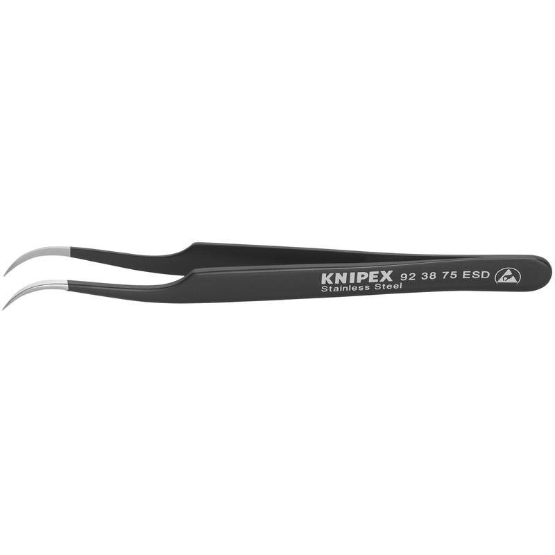 Knipex 92 38 75 ESD 4 3/4" Stainless Steel Gripping Tweezers--35 Angled-Needle-Point Tips-ESD