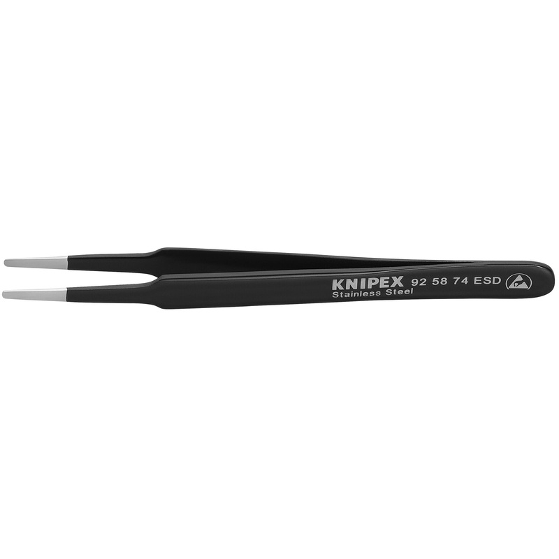 Knipex 92 58 74 ESD 4 3/4" Stainless Steel Gripping Tweezers-Blunt Tips-ESD