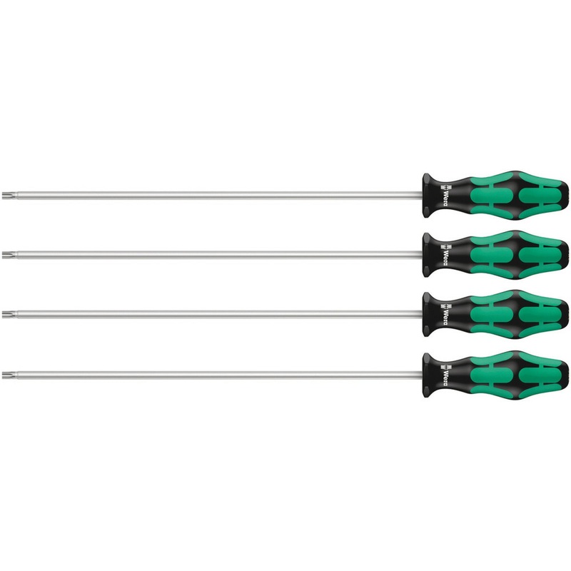 Wera 367/4 TORX HF Kraftform Plus Screwdriver set with holding function and 300 mm-long blades, 4 pieces