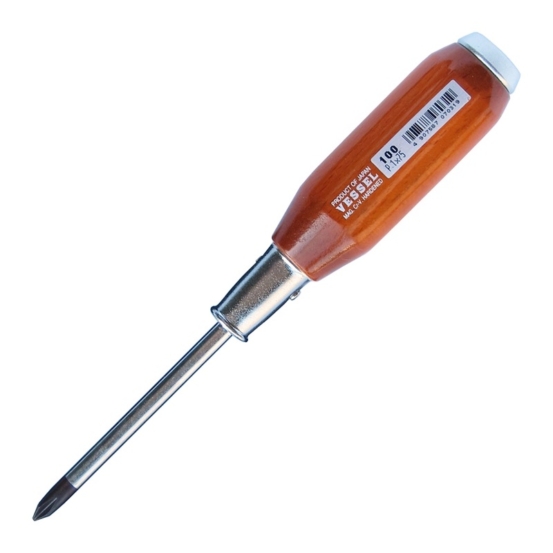 Vessel 100P175 Genuine Wood Handle Tang-Thru Screwdriver No.100 Ph1x75