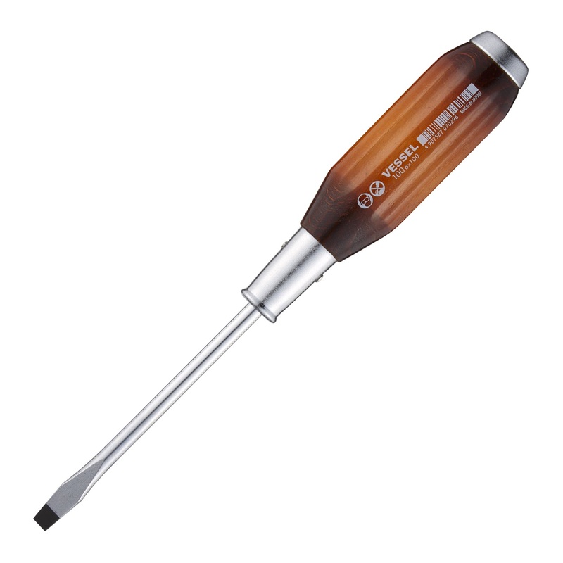 Vessel 100S6100 Genuine Wood Handle Tang-Thru Screwdriver No.100 Slotted 6x100