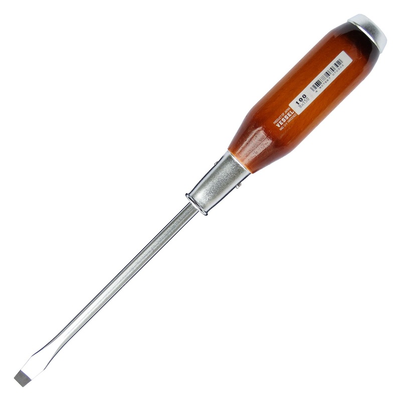 Vessel 100S8150 Genuine Wood Handle Tang-Thru Screwdriver No.100 Slotted 8x150