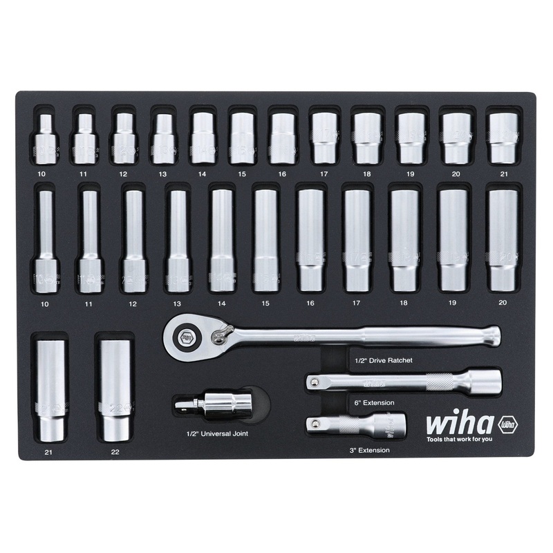 Wiha 33395 27 Piece 1/4 Drive Professional Socket Tray Set - Metric