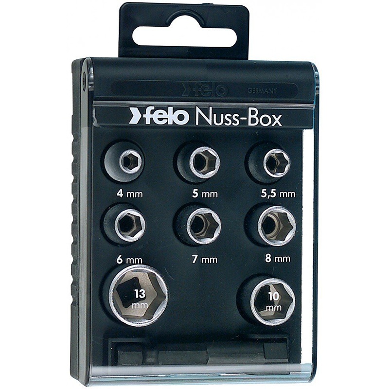 Felo 0715722198 1/4" Nut-Box, 8 Metric Sockets, 9 Piece
