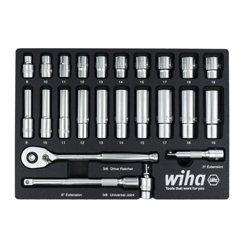 Wiha 33795 24 Piece 3/8 Drive Professional Socket Tray Set - Metric