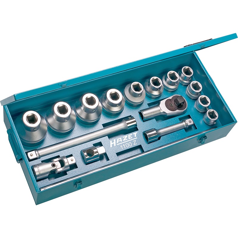 Hazet 1100Z Socket Set, Outside 12-point profile, 1" Drive, 17 Pieces