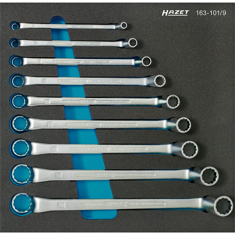 Hazet 163-101/9 Double Box-End Wrench Set, 12-Point Profile, 9 Pieces