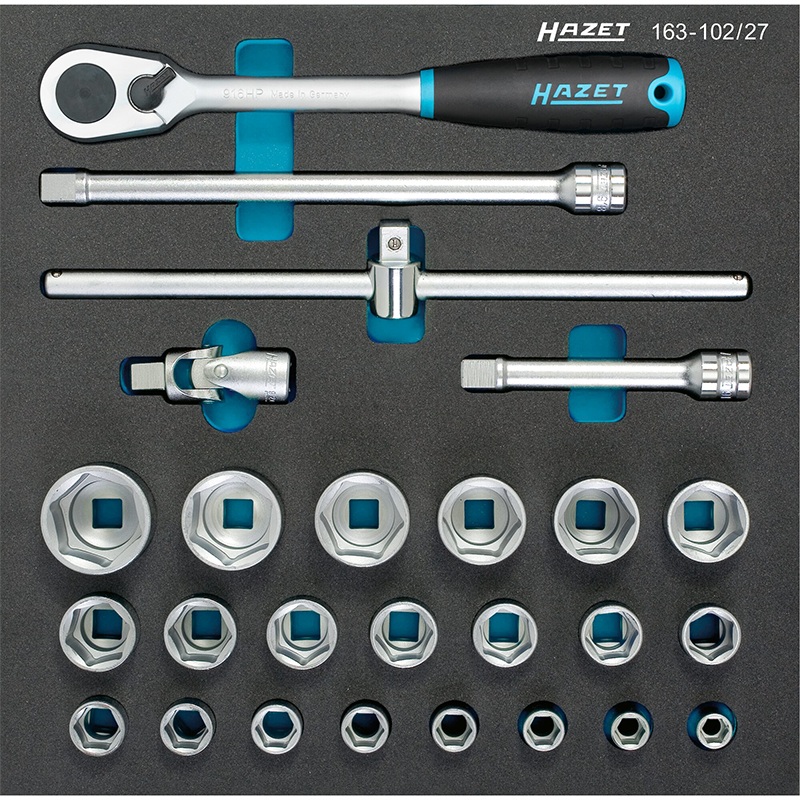 Hazet 163-102/27 Socket Set, Outside Hex Traction Profile, 26 Pieces