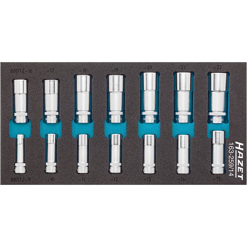 Hazet 163-259/14 Socket Set, 12-Point Traction Profile 3/8" Drive, 14 Pieces