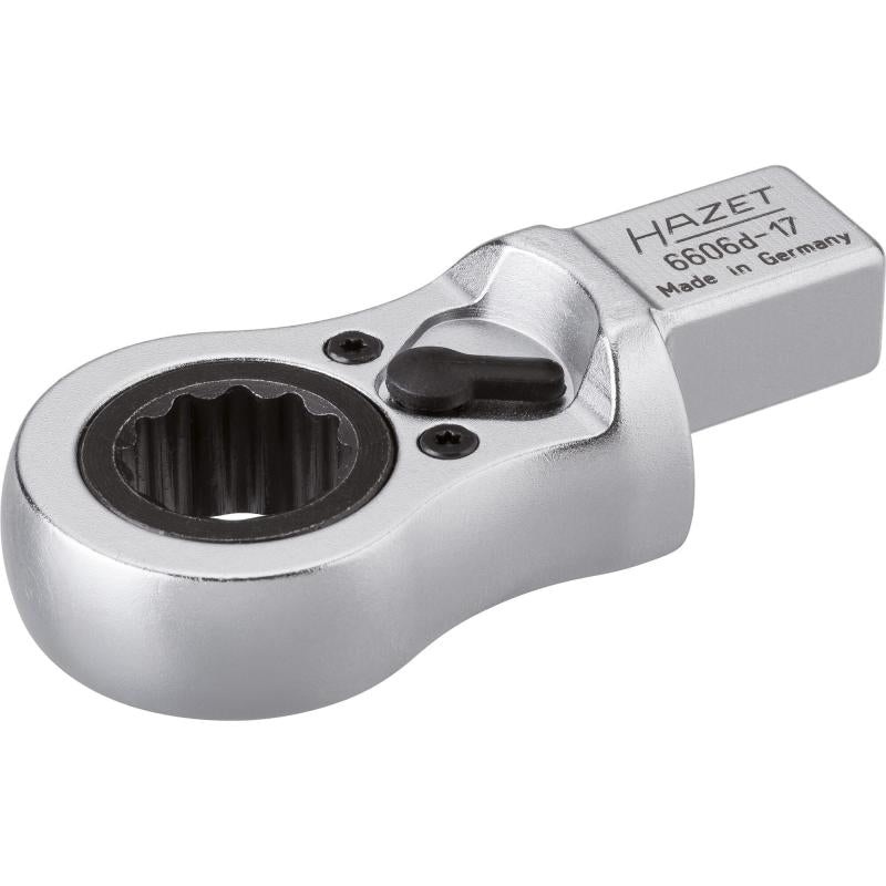 Hazet 6606D-17 Ratcheting Insert Box-End Wrench, 14x18mm Insert Square Drive, 17mm 12-Point