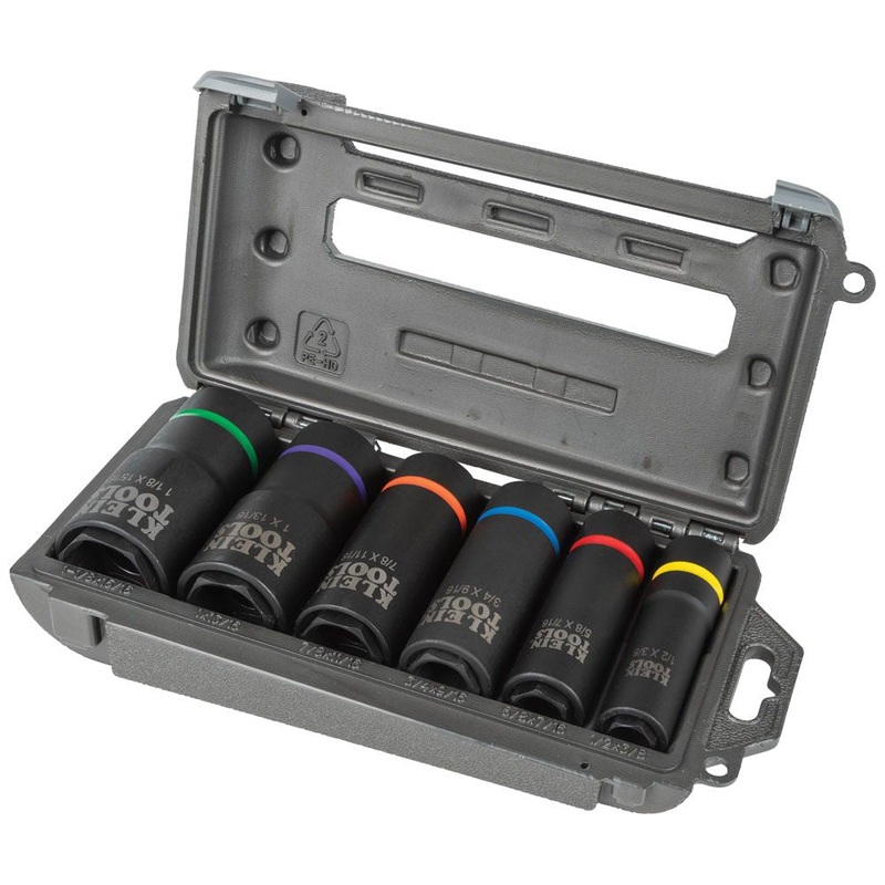 Klein Tools 66060 2-in-1 Impact Socket Set, 6-Piece Tool Set with 6-Point Deep Sockets with 1/2-Inch Drive, Includes Tool Case