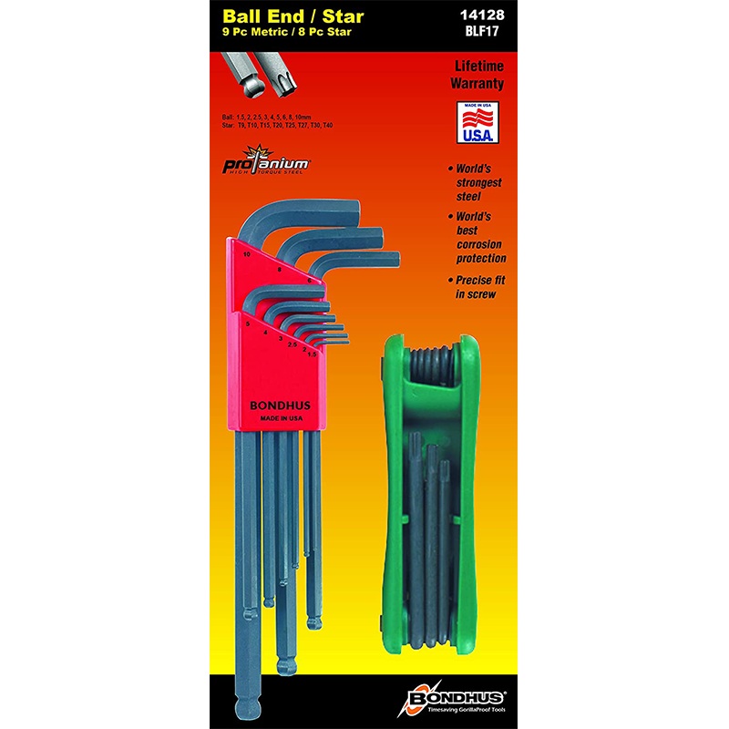 Bondhus 14128 Ball End Hex & TORX Double Pack, 10999 & 12634, 17 Pc.