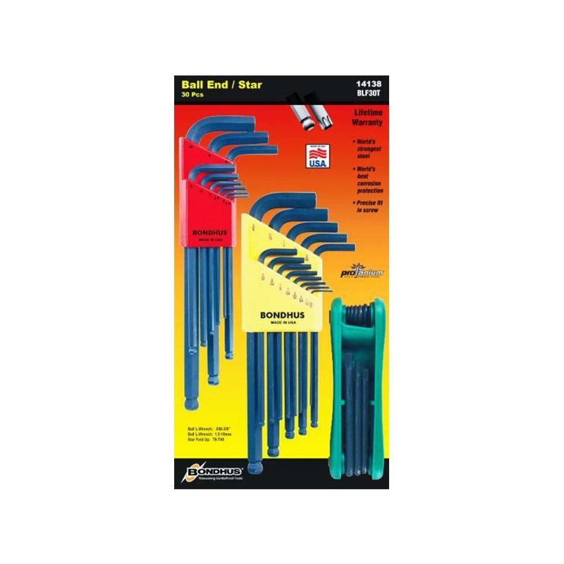 Bondhus 14138 Ball End Hex and TORX Triple Pack, 10937 & 10999 & 12634, 30 Pc.