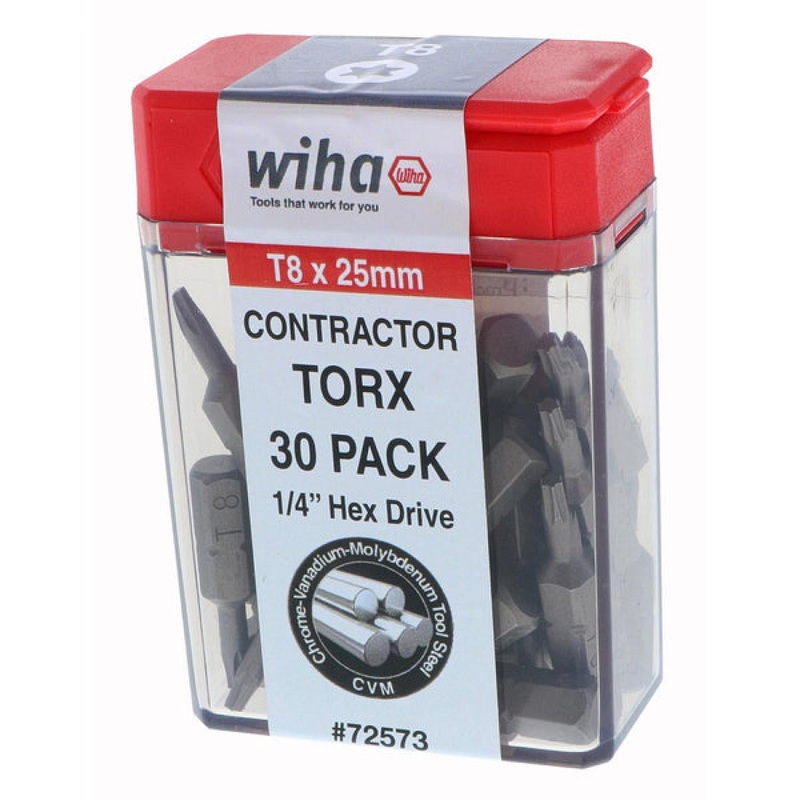 Wiha Tools 72573 TORX Contractor Insert Bit T8 x 25mm - 30 Pack